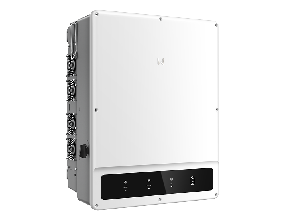 White rectangular server appliance with multiple cooling fans visible on the left side and a black control panel along the bottom front edge.